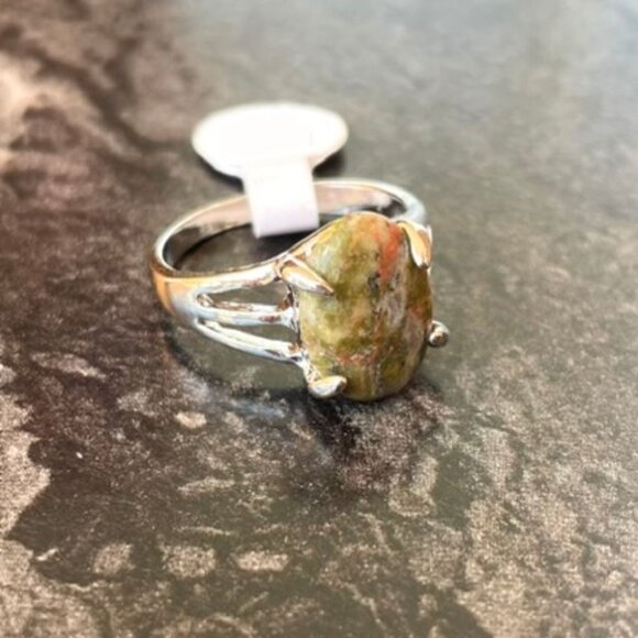 Unakite Jasper Ring Size 8.5 on Silver Plated Band for Men or Women - Picture 5 of 12